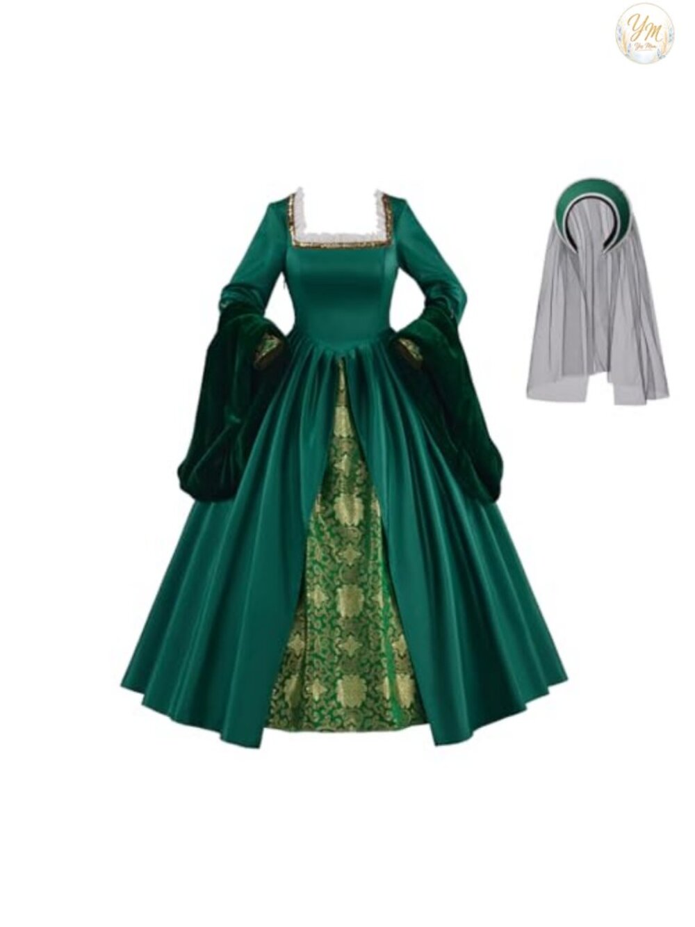 Tudor Queen Renaissance Costume Dress with Headpiece Cosplay Ball Gown